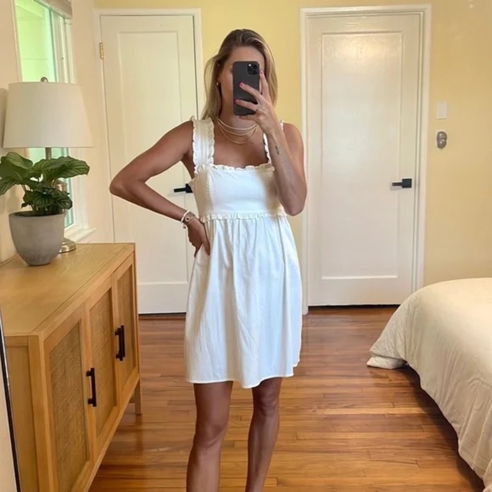 NEW Reformation Liah Mini Dress in White Size Large in white organic cotton